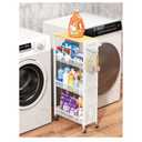 Utility Slim Storage Cart 4 Tier Small Rolling Kitchen Laundry Room Organization Cart with Wood Top Metal Narrow Laundry Room Shelves Cabinet Unit Laundry Organizer Trolley with Handle for Small space