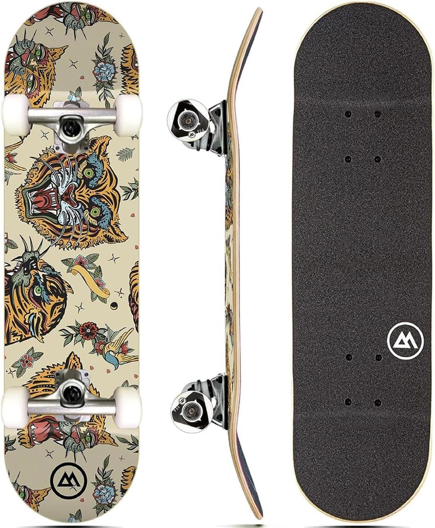 Magneto Complete Skateboard | 6-Layer Canadian Maple Double Kick Concave Deck | Beginners, and Teens, Teens - 31x8"