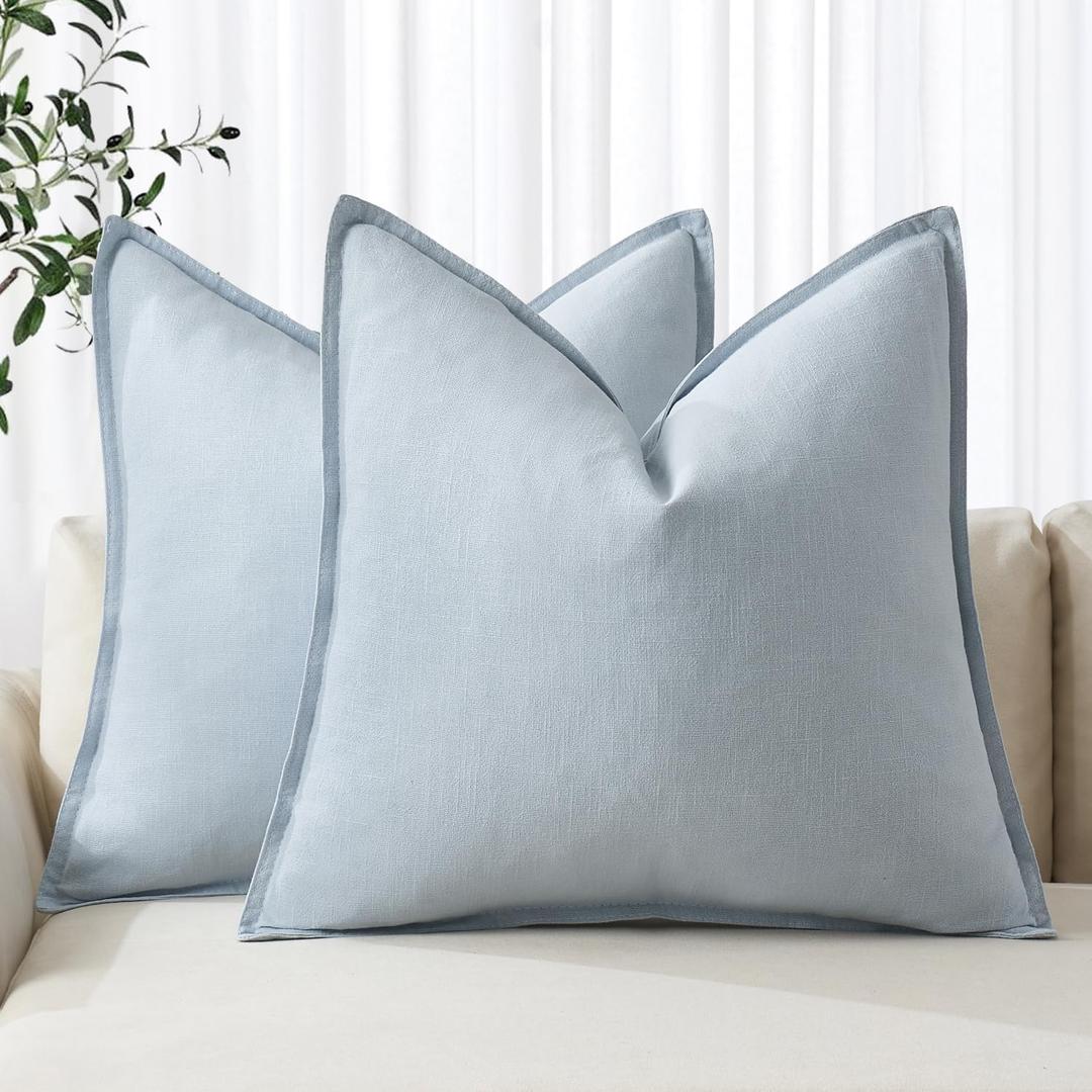 MIULEE Decorative Linen Euro Sham Pillow Covers 24x24 Light Blue Boho Farmhouse Neutral Couch Throw Pillows for Bed Pack of 2 Accent Coastal Modern Pillowcase Summer Sofa Livingroom Home Decor