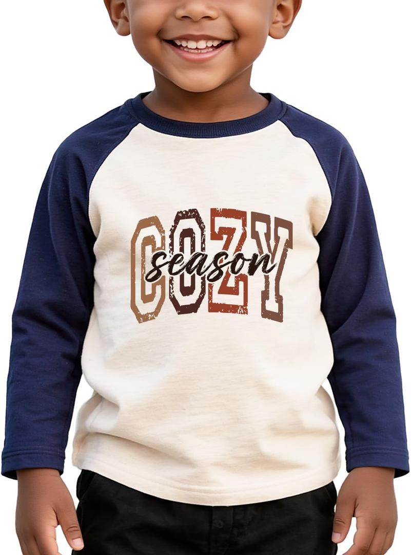 Funny Thanksgiving Shirts for Kids Girls Boys Turkey Pumpkin Toddler Graphic T-Shirt Clothes Tops Tee (Cozy Season, Size 130/04)