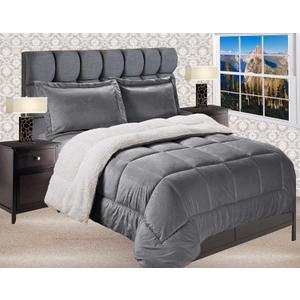 Elegant Comfort Premium Quality Heavy Weight Micromink Sherpa-Backing Reversible Down Alternative Micro-Suede 3-Piece Comforter Set, Full, Grey