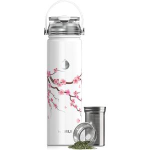22 oz Insulated Tea Tumbler Bottle with Infuser, Travel Mug (Cherry Blossom)