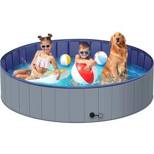 Dog Pool for Large Dogs, Kiddie Pool Hard Plastic, Dog Bathtub Portable, Foldable Pool for Dogs Slip-Resistant (Dark Gray, XL-64"x12")