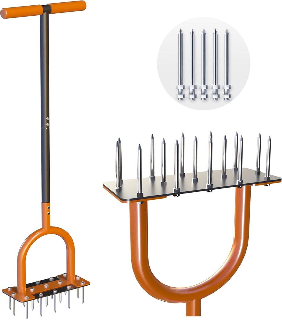 39in Lawn Aerator Spike Tool with 304 Stainless Steel Spikes Heavy Duty Lawn Aerator with Wide Foot Plate Rubber Handle for Soil Aeration, Grass & Yard Care