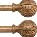 QDWIS 2 Pack Boho Wood Curtain Rods for Windows 28 to 48 inch,1" Adjustable Heavy Duty Window Curtain Rod with Imitation Wood Grain Finials,Rustic Decorative Drapery Rods Set 18-60'',Natural Wood