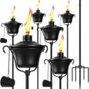 6 Pack Outdoor Garden Torch, 15 oz Outdoor Citronella Torches, 58 Inch 5-Prong Grounded Stake Torches, Metal Torches with Fiberglass Wick for Yard, Patio, Deck, Garden, Party, Landscape