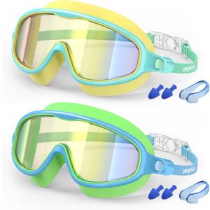 VegoVia Kids Swim Goggles 2 Pack, Anti-Fog UV Protection Wide View Swimming Goggles for kids 3-15 Youth Boys Girls Toddler
