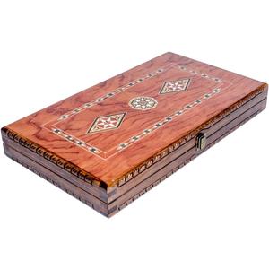 Backgammon Set Mosaic and Carved Design - Foldable Rosewood Board - Classic Board Game - Size 20,5", 52 cm x 30 cm x 8 cm