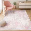 Washable Area Rugs 3'x5' Non-Slip Modern Abstract Soft for Living Room Entryway Bedroom Nursery, Print Pattern, Grey Pink