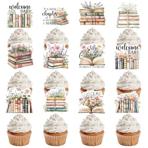 Musaeva Book Themed Party Decorations - 24 Pcs Book Club Cupcake Toppers Decorations, Welcome Baby Cupcake Toppers for Baby Shower Storybook Reading Gender Reveal Party Supplies