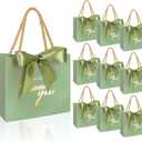 Whaline 50Pcs Thank You Paper Gift Bags with Bow Sage Green Party Favor Bags with Handles Mini Parties Favor Bag for Wedding Bridal Baby Shower Birthday Party (Assembly Required)