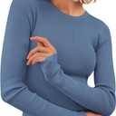 PRETTYGARDEN Womens Long Sleeve Shirts Ribbed Knit Fitted Cute Tops for Women Trendy Basic Pullover Shirt Fall Clothes (Blue, XXL)