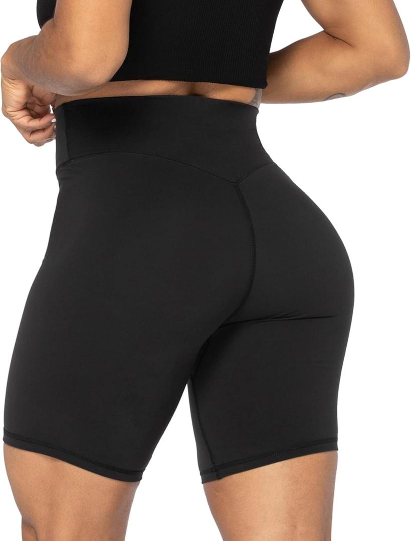 Sunzel No Front Seam High Waist Biker Shorts for Women, Squat Proof Yoga Workout Gym Bike Shorts (Medium, Black)