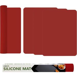 Silicone Mat for Kitchen Counter, Silicone Mat Trimable to Size (Red, 15.711.8inch-4pcs), BPA-Free Silicone Placemat, Heat-Resistant Non Slip Table Mat for Air Fryer, Countertop Protector Mat