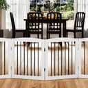 PUPETPO Freestanding Pet Gate for Dogs, Foldable Wooden Dog Gate for House, Indoor Dog Gate for Stair, Doorway, Gates for Dogs Indoor, 80 Inch Wide, 4 Panels 24",White