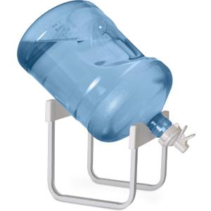 Brio Stainless Steel 3-5 Gallon Water Jug Stand and 2 Dispenser Valves, Non Slip Stand with BPA Free Fast Flow Water Spout Fits Both 48mm and 55mm Bottles 2 CAPS Included (White), 12 inches