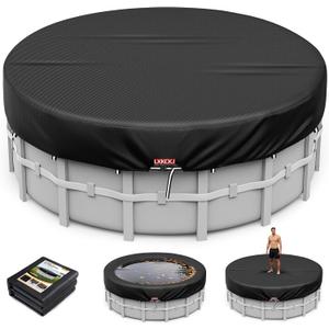 LXKCKJ 9 Ft Round Pool Cover, Solar Covers for Above Ground Pools, Stock Tank Pool Cover Protector with Accessories, Round Hot Tub Covers Ideal for Waterproof and Dustproof (Black)