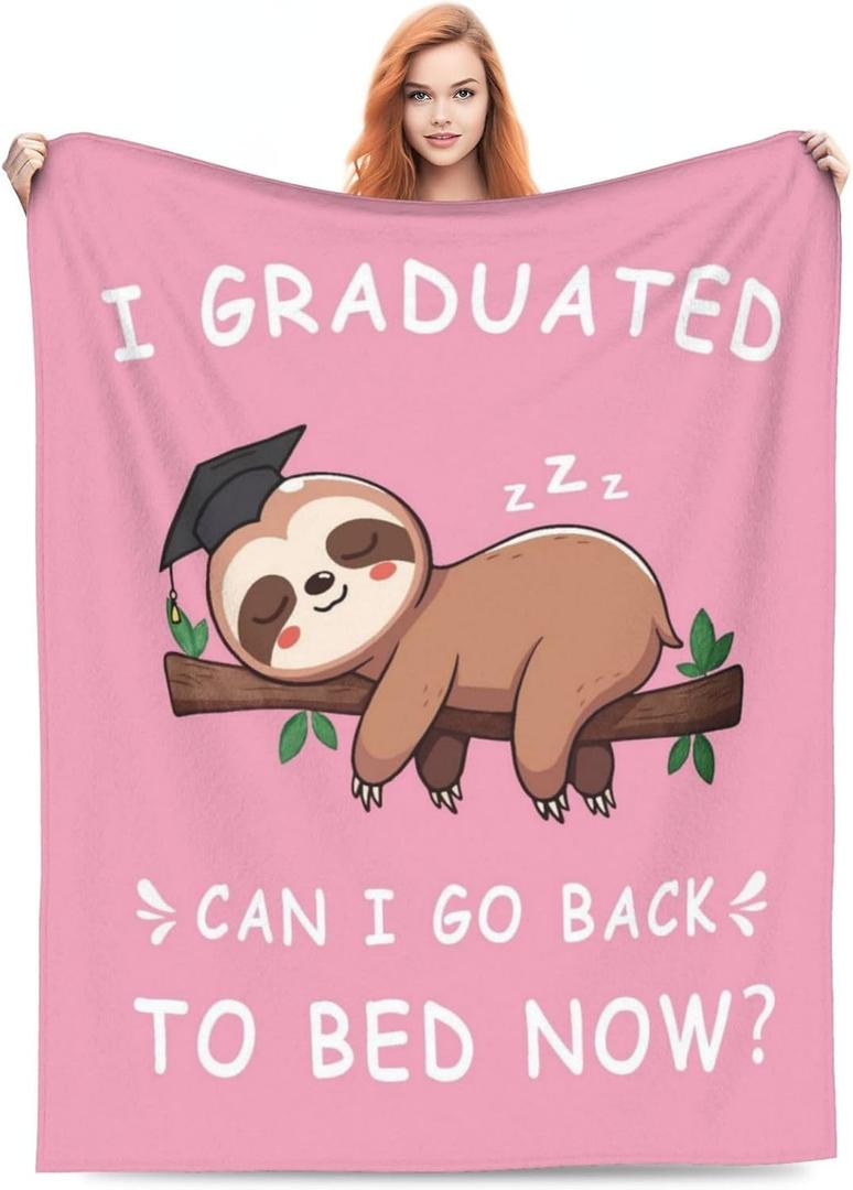 Funny Graduation Gifts Her & Him, Practical Throw, College Graduation Blanket for Women & Men, Nurse, 2026 Grad Gifts for Master Degree, High School, PHD, Sloth Blanket (Pink, 60"x50")