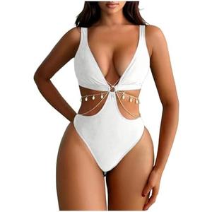 OYOANGLE Women's One Piece Swimsuit Ring Linked Cut Out Bathing Suit High Cut Swimwear, Size Large
