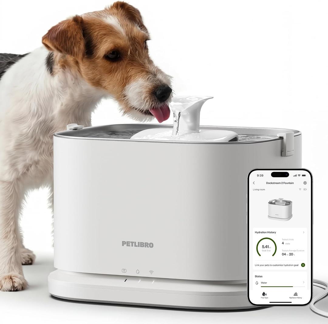 PETLIBRO Quiet Dog Water Fountain Stainless Steel Tray, Smart Pet Water Fountain for Dogs Inside with App Monitoring, 3L Dog Fountain Water Bowl, Automatic Water Dispenser for Dogs, Cat Water Fountain