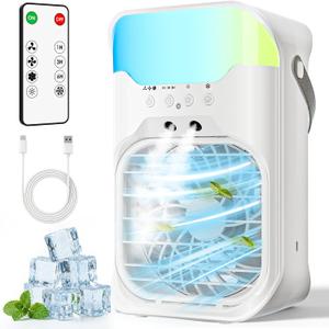 Portable Air Conditioners,4-in-1 Air Conditioner,2.3-Second Cooling & 3 Fan Speeds,1600ML Water Tank With 2 Mist,10 Color Night Light,Remote Control,Portable AC for Room,Car,Bedroom,Office,Outdoor