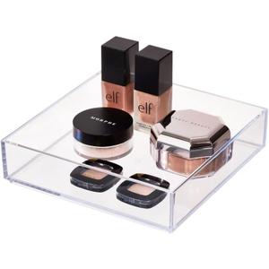iDesign Decorative Countertop Vanity Tray Organizer for Bathroom, Bedroom, Closet, Entryway, The Clarity Collection  8" x 8" x 2", Clear