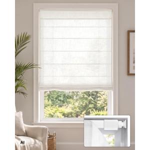 LazBlinds No Drill Cordless Roman Shades, 31" W × 48" H, Trace White