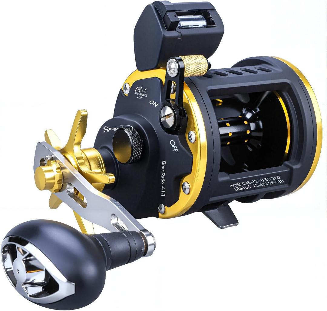 Sougayilang Line Counter Fishing Reel Conventional Level Wind Trolling Reel (Left Handed)
