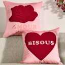 2 x DN DECONATION Valentine Pillow Covers 18x18 Set of 2, Red and Pink Throw Pillow Covers for Couch Bed, Sherpa Heart Rose Romantic Home Decor for Living Room Valentine's Day Decoration