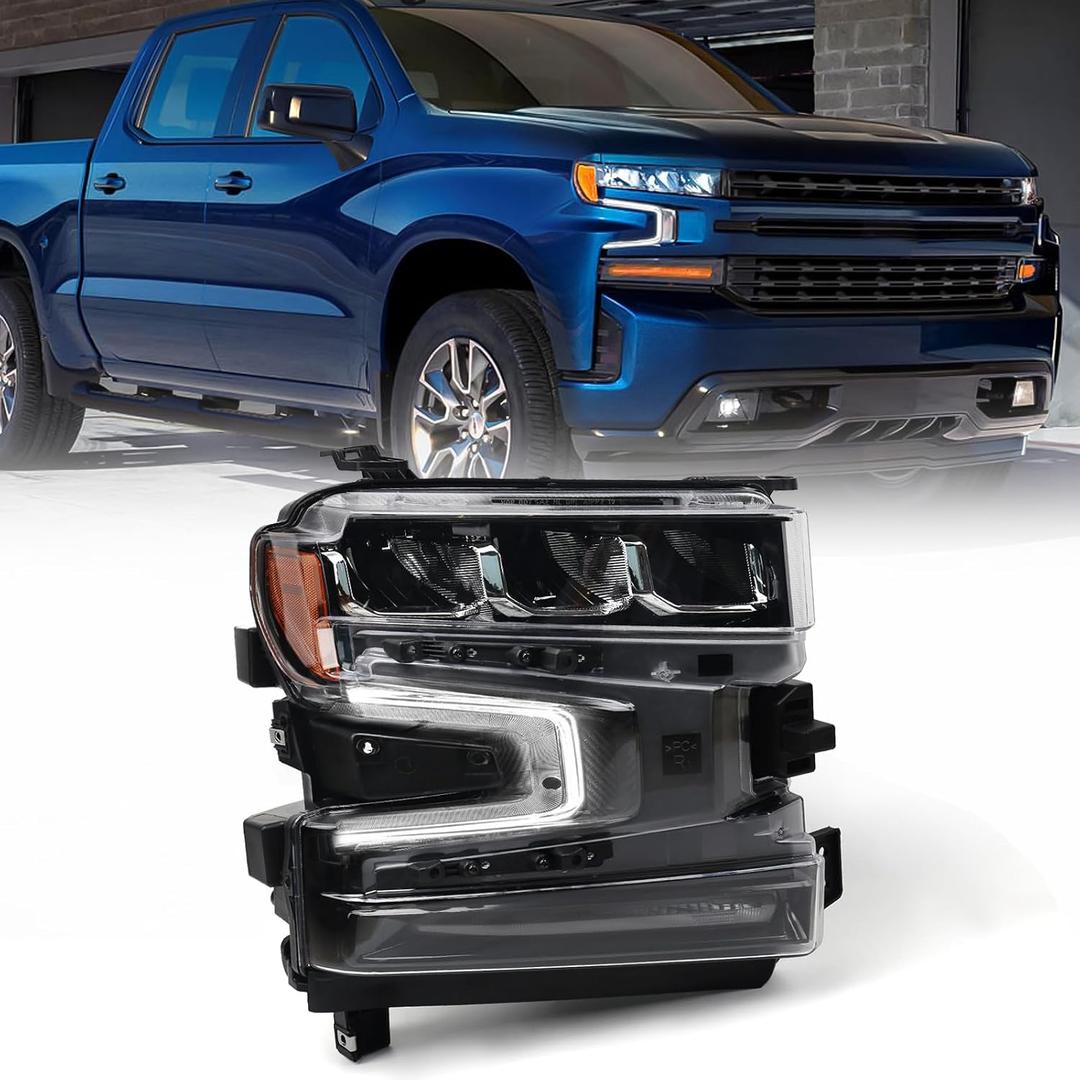 Full LED Headlight Assembly for Chevy Silverado 1500 2019 2020 2021 2022 Pickup Truck LT/LT Trail Boss/LTZ 1500 Head Light Lamp Right Passenger Side GM2503497 84621851(Not for Halogen Model)