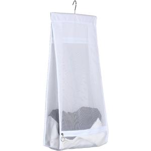 Jelier Hanging Mesh Laundry Basket,Collapsible Fabric Laundry Hamper with Rotatable Hanger,Portable Storage Bag for Apartment,RV,Camper,Cabin,College Dorm Use (White)