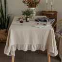 GLORY SEASON Retro Farmhouse Ruffle Tablecloth Cotton Flounces Trim Washable Table Cover Tablecloths for Rectangle Table Baby Shower Kitchen Party Wedding Decor 60''x102''