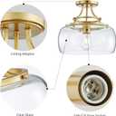 WUZUPS Chandelier Rustic Farmhouse Industrial Round Semi-flushmount Ceiling LED Light Fixture with Clear Glass Shades for Bathroom Kitchen Foyer Entryway, H 11.8" x W 13.4", E26 Base, Gold