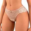 Banamic Womens Underwear Sexy Thong Lace Underpant Back Coverage Panties Nude, Size S