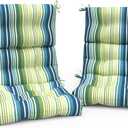 Outdoor High Back Patio Chair Cushions, Tufted Rocking Chairs Cushions, Adirondack Cushions for Garden Porch Home Office Chair Use, 44 x 22 x 4, 2 Pack,Stripe Blue Green