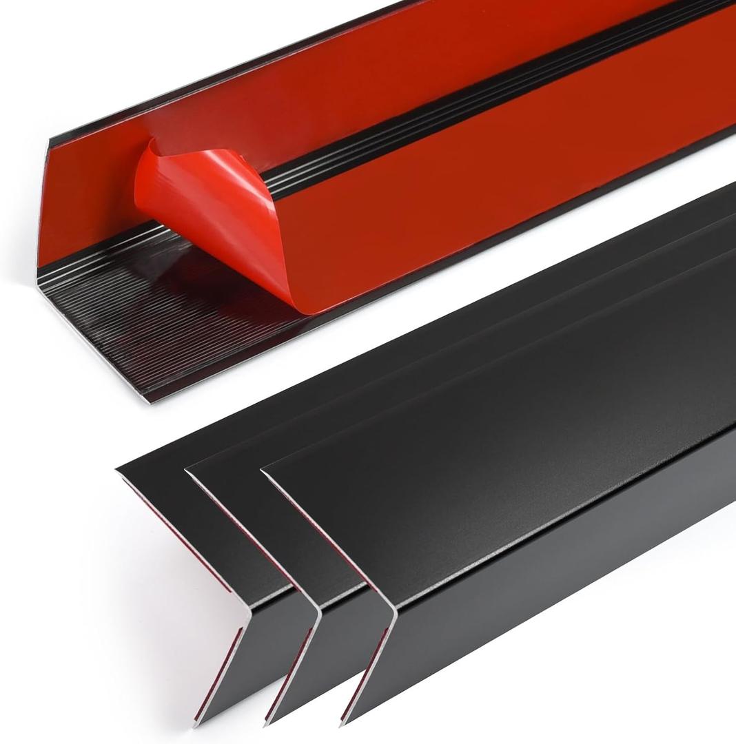 4PCS 45" Black Metal Corner Protectors, Aluminum Self Adhesive Corner Guards, Metal Wall Edge Protector Strip, Furniture Corner Protectors, Wall Cabinet Baseboard Decoration 45" x 1"