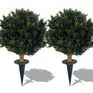 Artificial Boxwood Ball Bush 27" Tree UV Resistance Rated with Spike. Easy to Push in The Ground, Plant Looks Great in a Planter Anywhere. Indoor/Outdoor Decor 2 Pack (Green)