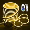 50FT Neon Rope Lights Dimmable Neon LED Light Strip Outdoor Waterproof 3000K Warm White LED Neon Flex 110V~130V AC LED Rope Light Remote Control for Indoor Garden Lighting Decor 120LEDs/M 15M