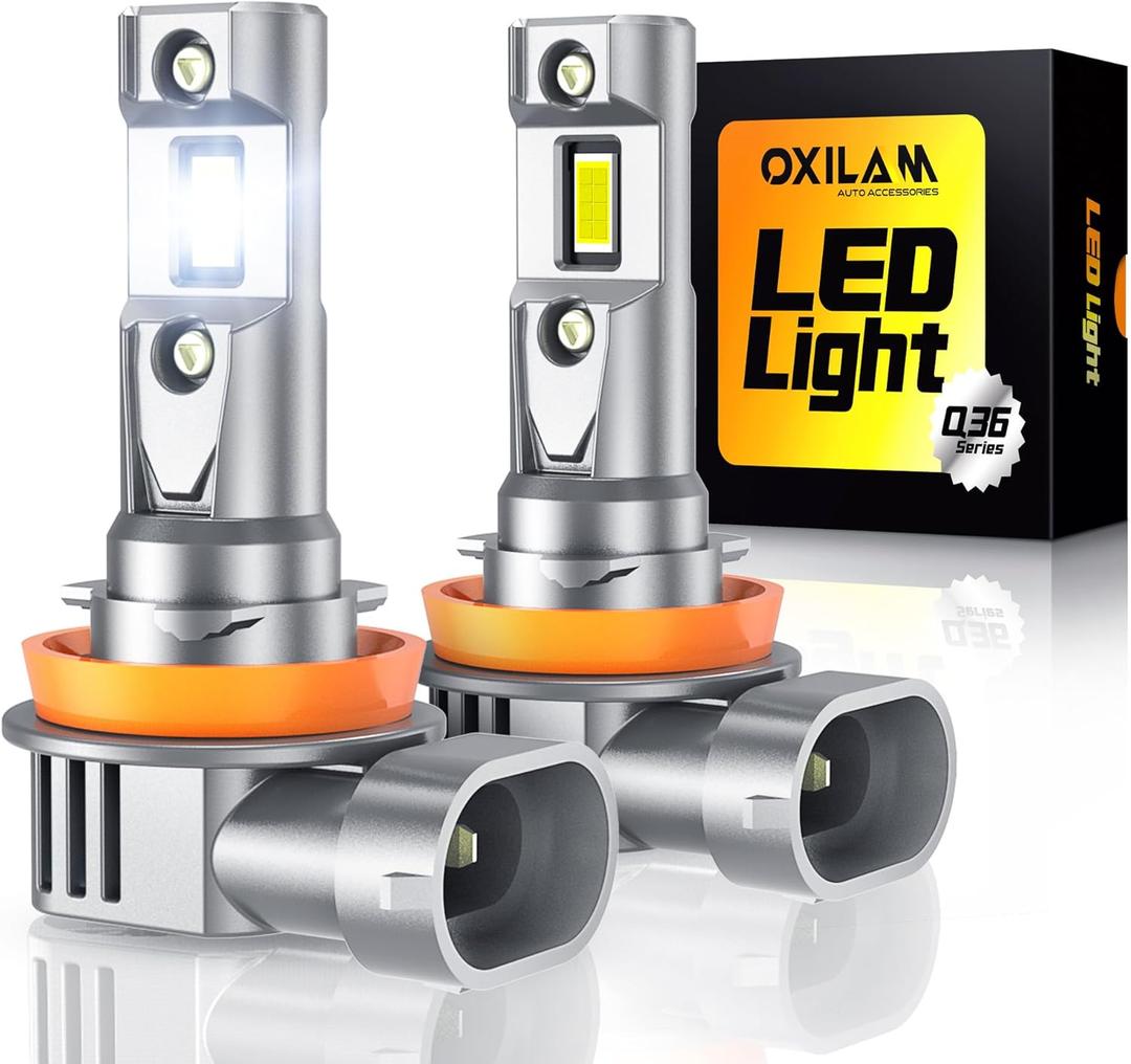 OXILAM H11 LED Bulb H8 H9, 40000LM 60W, 900% Ultra-Bright 6500K White Fog bulb, 5 Min Quick Install, 10 Years Lifespan, No Flicker, 99% Compatibility, Plug and Play, Pack of 2