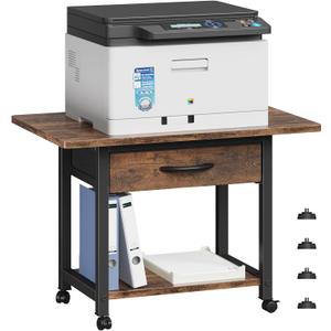YAOHUOO Large Printer Stand with Storage Drawer, 2-Tier Under Desk Table for Home Office, Fits Fax Machine/3D Printer/Scanner (Brown)