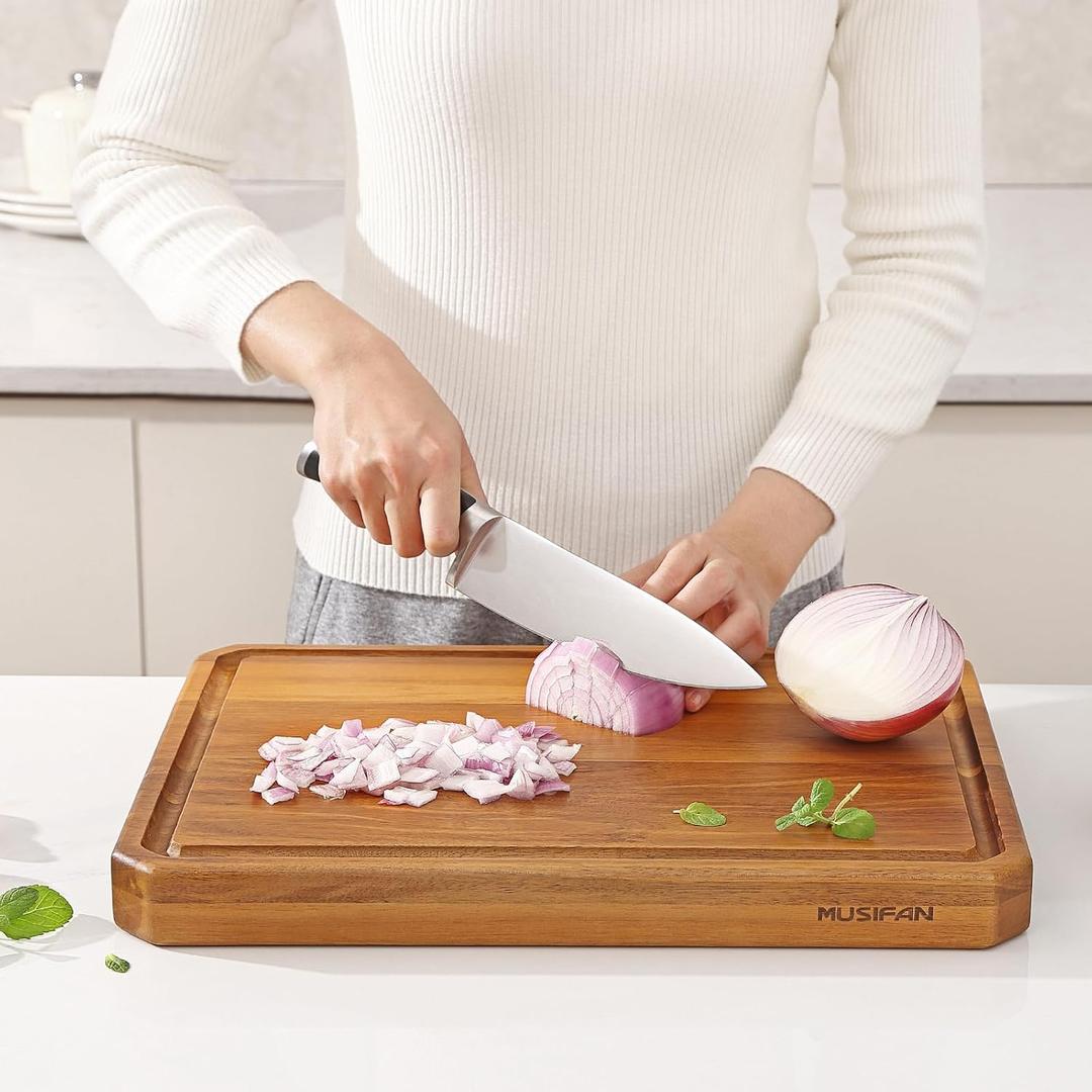 Acacia Wood Cutting Boards for Kitchen,Large Wooden Cutting Boards for Chopping Meat, Cheese, Fruits, and VegetablesExtra Large Charcuterie Board with Handles, Juice Groove