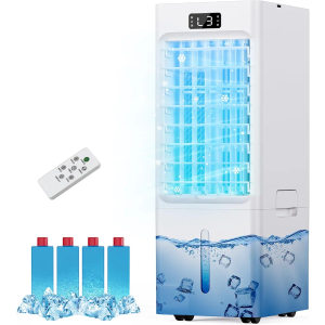Swamp Cooler, 3-IN-1 Evaporative Air Cooler, 6L Windowless Portable Air Conditioners with 4 Ice Packs, 4 Modes & 3 Speeds, Auto Oscillating, 12H Timer, 17FT Remote, Cooling Fan for Office, Home