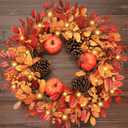 26 Inch Large Foldable Fall Wreath for Front Door with Lights & Timer, Autumn Pumpkin Wreaths Eucalyptus Leaves Pinecones Berries for Porch Outdoor Indoor Thanksgiving Decorations Outdoor Indoor Decor