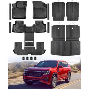 Floor Mats for Volkswagen Atlas 2018-2025 2026, 6 Seats, 15pcs TPE Rubber