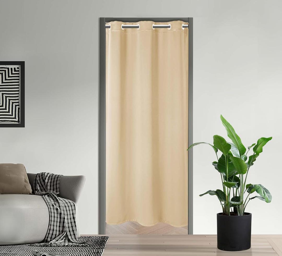PI Blackout Room Divider Curtains, Thermal Insulated Privacy Curtains for Front Door/Sliding Door/Closet/Patio (Beige, W34XL80)