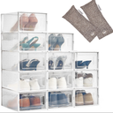 HomeBuddy Shoe Organizer for Closet - 12 Pack Shoe Boxes Clear Plastic Stackable Bins, Clear Shoe Boxes Stackable with Lids, Sneakers Storage Case, Zapateras Organizer for Shoes, Closet Shoe Organizer