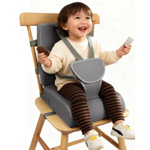 Toddler Booster Seat for Dining Table Kitchen Chair, Non-Slip with Backrest and Adjustable Straps, Portable Travel Child Kids Booster Seat for Eating, Dark Grey