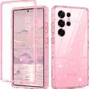 DUEDUE for Samsung Galaxy S25 Ultra Case, Glitter Sparkle Heavy Duty Cover Hybrid Hard PC Rugged Shockproof Transparent Protective Bling Phone Case for Samsung S25 Ultra, Pink/Glitter
