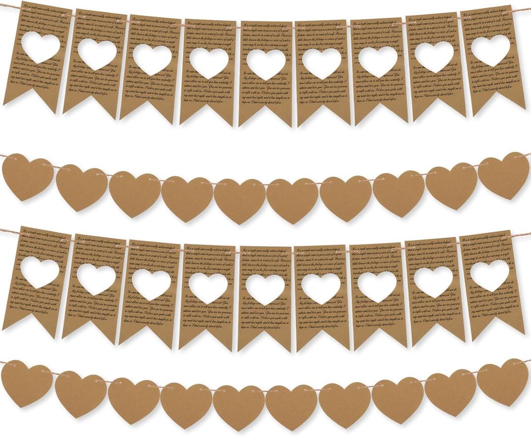 2 x 4 Pcs Vintage Valentine's Day Heart Garland Book Page Heart Garland Newspaper Bunting Strand String Banner for Valentine's Day Birthday Wedding Anniversary Engagement Nursery Party Decor