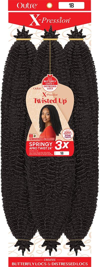 Outre Crochet Braids X-Pression Twisted Up 3X Springy Afro Twist 24" (1-pack, 1B) (Jet Black)